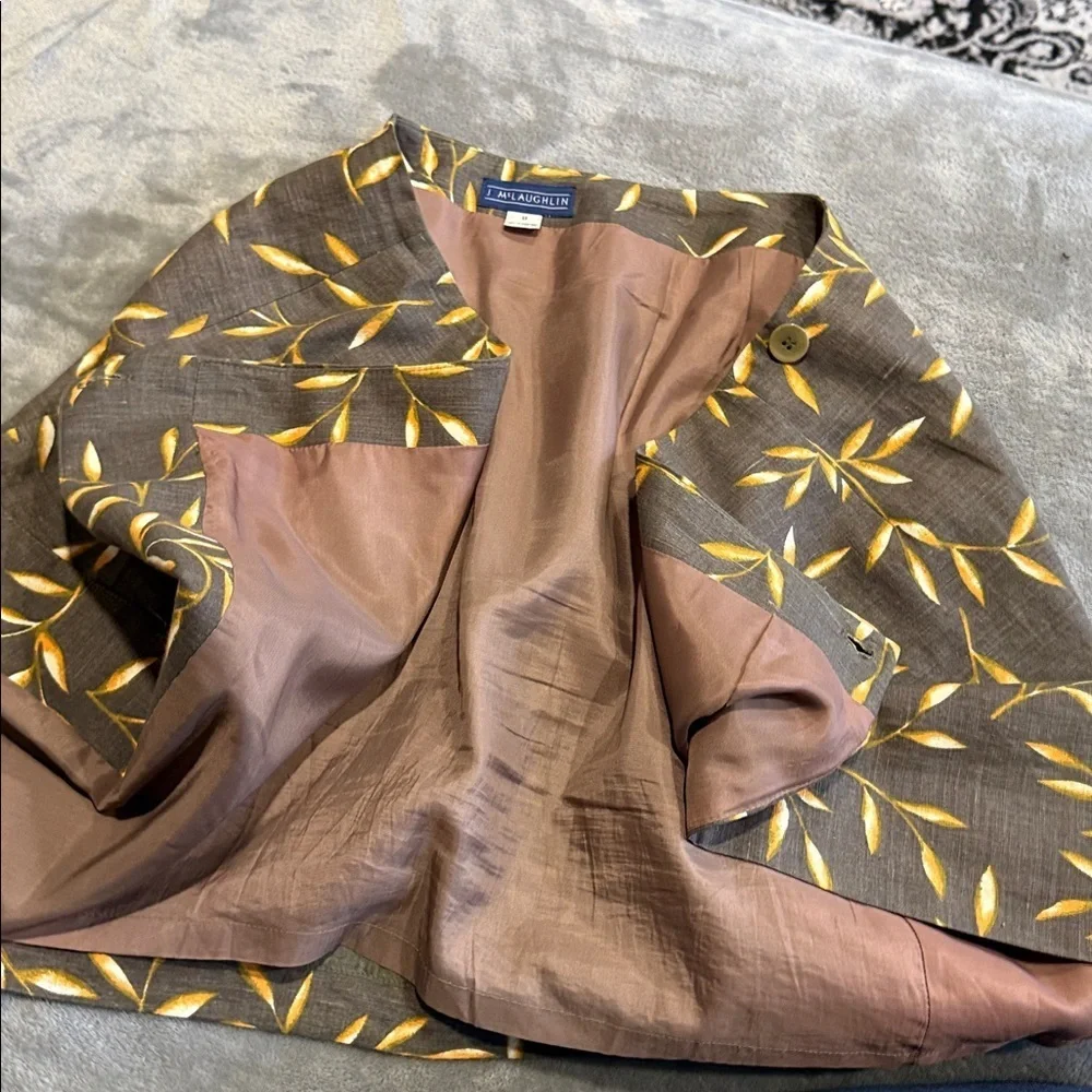 J. McLaughlin Brown A-Line Skirt with Yellow Leaf Design